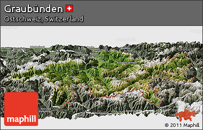 Satellite Panoramic Map of Graubünden, semi-desaturated