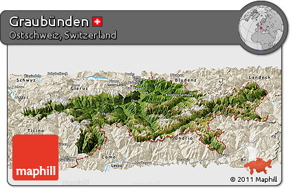 Satellite Panoramic Map of Graubünden, shaded relief outside