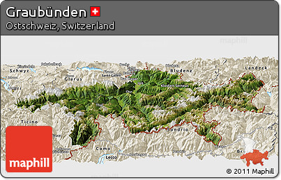 Satellite Panoramic Map of Graubünden, shaded relief outside