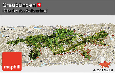 Satellite Panoramic Map of Graubünden, shaded relief outside