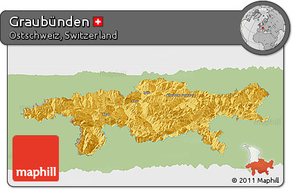 Savanna Style Panoramic Map of Graubünden, single color outside