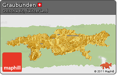Savanna Style Panoramic Map of Graubünden, single color outside