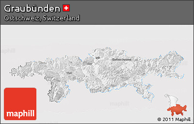 Silver Style Panoramic Map of Graubünden, single color outside