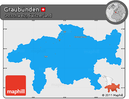 Political Simple Map of Graubünden, single color outside