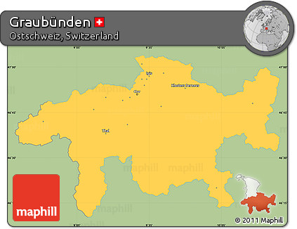 Savanna Style Simple Map of Graubünden, single color outside