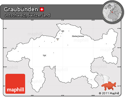 Silver Style Simple Map of Graubünden, cropped outside