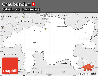 Silver Style Simple Map of Graubünden