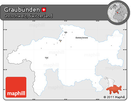 Silver Style Simple Map of Graubünden, single color outside
