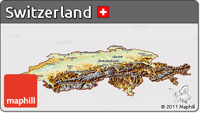 Physical Panoramic Map of Switzerland, cropped outside