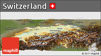 Physical Panoramic Map of Switzerland, darken