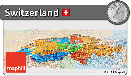Political Panoramic Map of Switzerland, lighten