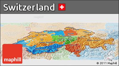Political Panoramic Map of Switzerland, lighten