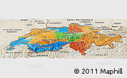 Political Panoramic Map of Switzerland, shaded relief outside