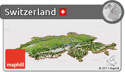 Satellite Panoramic Map of Switzerland, cropped outside