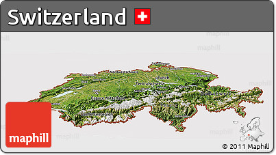 Satellite Panoramic Map of Switzerland, cropped outside