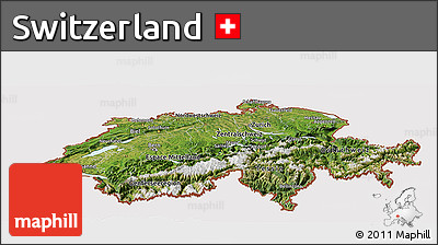 Satellite Panoramic Map of Switzerland, cropped outside