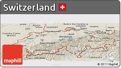 Shaded Relief Panoramic Map of Switzerland