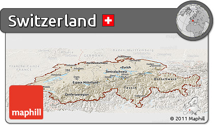 Shaded Relief Panoramic Map of Switzerland, lighten