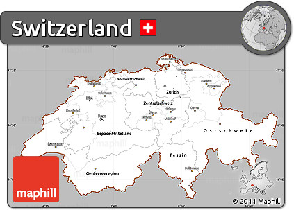 Gray Simple Map of Switzerland, cropped outside