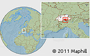 Savanna Style Location Map of Ticino, highlighted country, hill shading