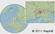 Savanna Style Location Map of Ticino, highlighted parent region, hill shading