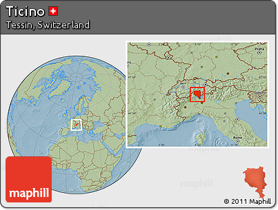 Savanna Style Location Map of Ticino, hill shading