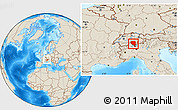 Shaded Relief Location Map of Ticino, within the entire country