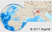 Shaded Relief Location Map of Ticino, highlighted country