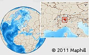 Shaded Relief Location Map of Ticino, highlighted parent region