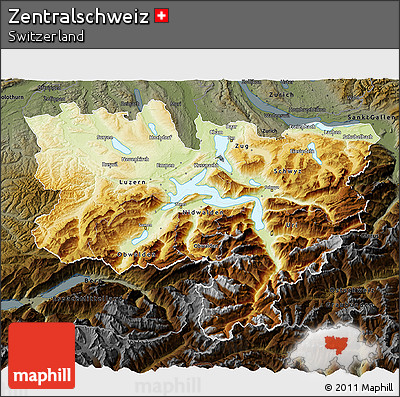 Physical 3D Map of Zentralschweiz, darken