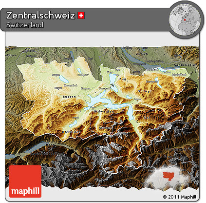 Physical 3D Map of Zentralschweiz, darken