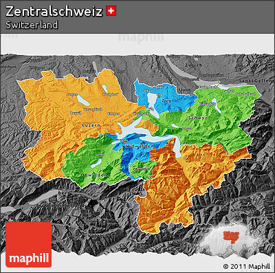 Political 3D Map of Zentralschweiz, darken, desaturated