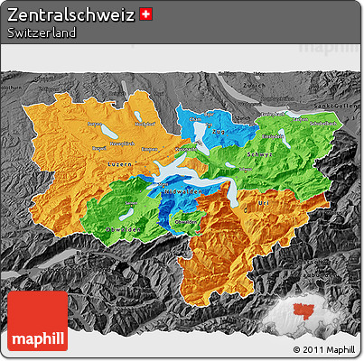 Political 3D Map of Zentralschweiz, darken, desaturated