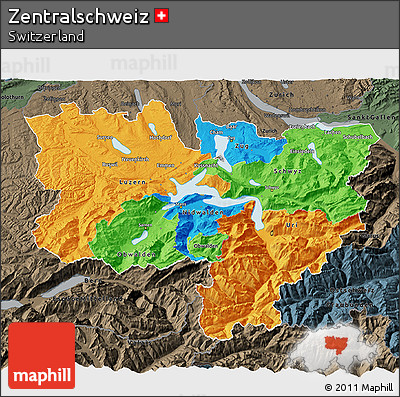 Political 3D Map of Zentralschweiz, darken, semi-desaturated
