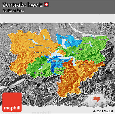 Political 3D Map of Zentralschweiz, desaturated