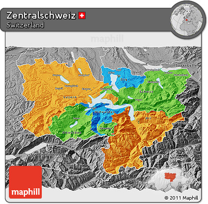 Political 3D Map of Zentralschweiz, desaturated