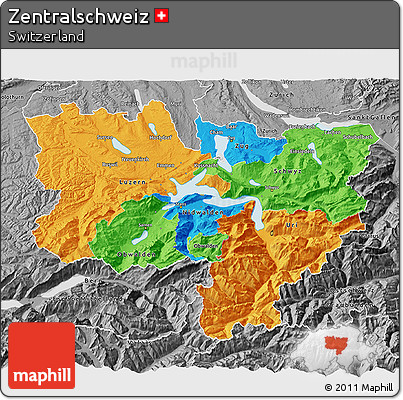Political 3D Map of Zentralschweiz, desaturated