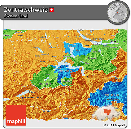 Political 3D Map of Zentralschweiz