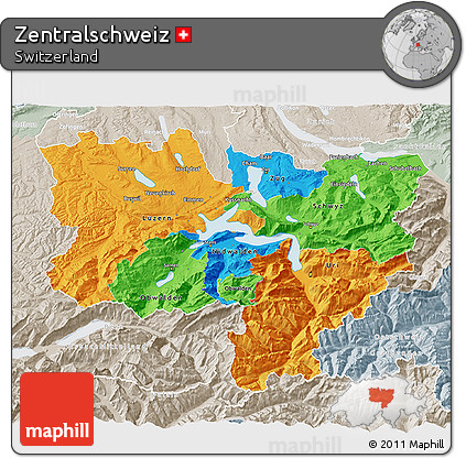 Political 3D Map of Zentralschweiz, lighten, semi-desaturated