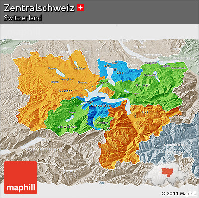 Political 3D Map of Zentralschweiz, lighten, semi-desaturated