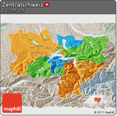 Political 3D Map of Zentralschweiz, lighten, semi-desaturated