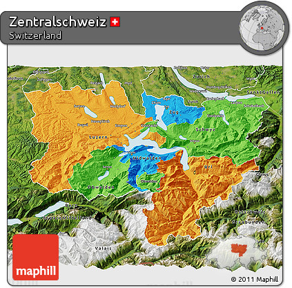 Political 3D Map of Zentralschweiz, satellite outside