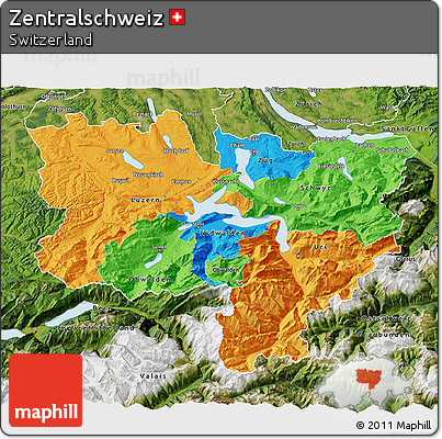 Political 3D Map of Zentralschweiz, satellite outside