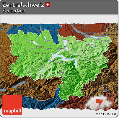 Political Shades 3D Map of Zentralschweiz, darken