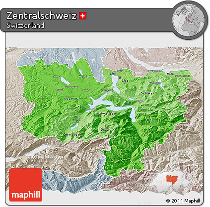 Political Shades 3D Map of Zentralschweiz, lighten, semi-desaturated
