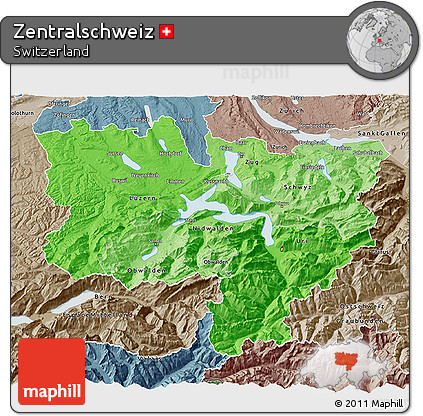 Political Shades 3D Map of Zentralschweiz, semi-desaturated
