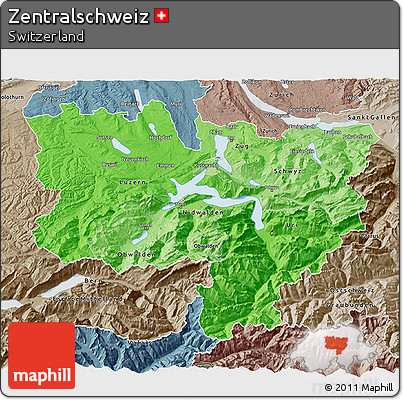Political Shades 3D Map of Zentralschweiz, semi-desaturated