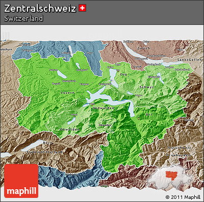Political Shades 3D Map of Zentralschweiz, semi-desaturated