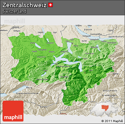 Political Shades 3D Map of Zentralschweiz, shaded relief outside