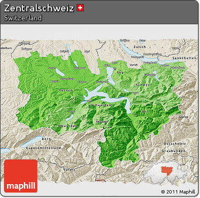 Political Shades 3D Map of Zentralschweiz, shaded relief outside